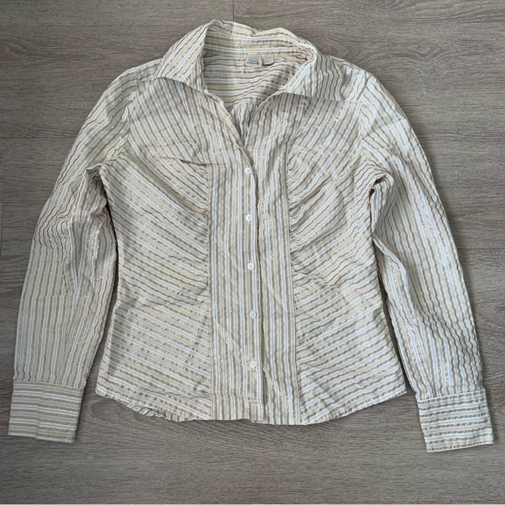 So Wear It Declare It Y2K Striped Cream Button Down Size M